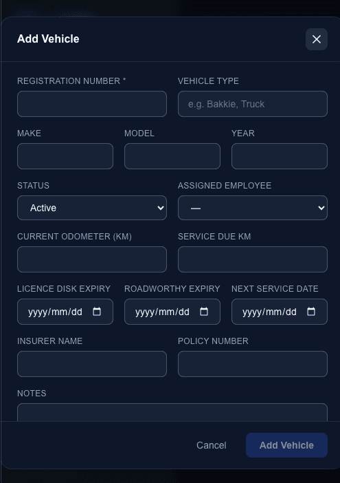 LJ Trading vehicle screen